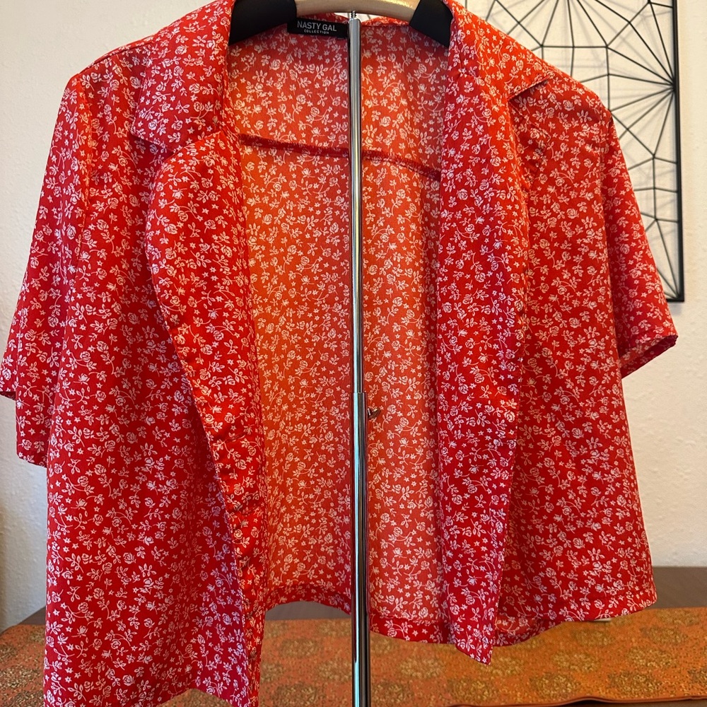 Nasty Gal Red Floral Blouse